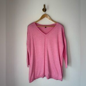 Talbots Pink V-Neck Lightweight Knit Sweater size Medium 100% Cotton 3/4 Sleeve